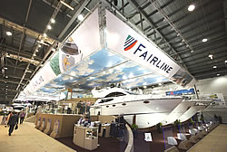 The Fairline stand at the Collins Stewart London Boat Show 2008